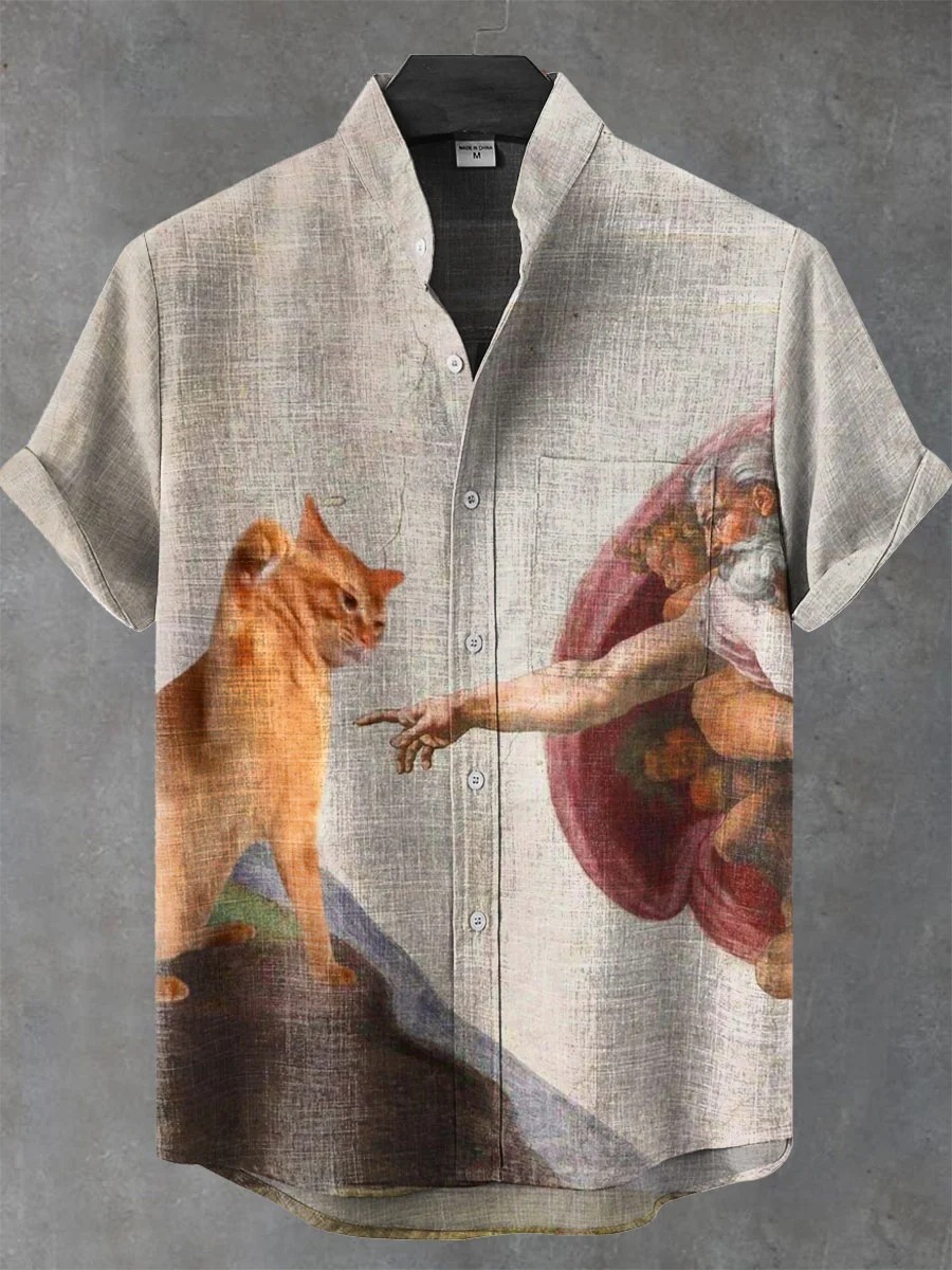 Vintage Funny Cat Art Print Casaul Short Sleeve T-shirt