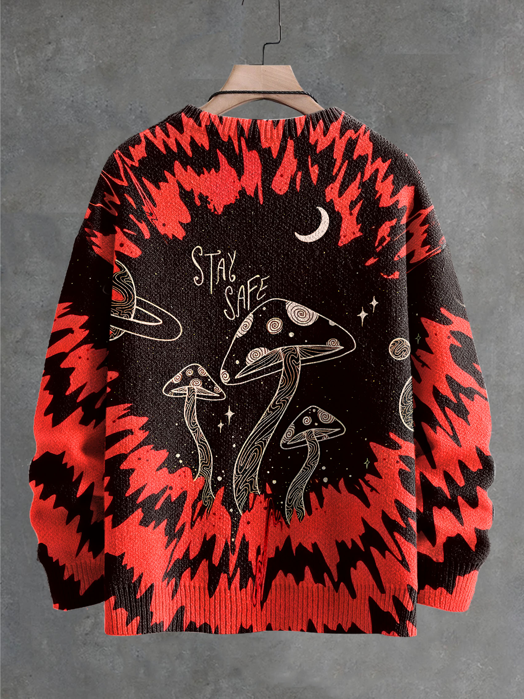 Retro Dark Mushroom Art Print Knit Pullover Sweater