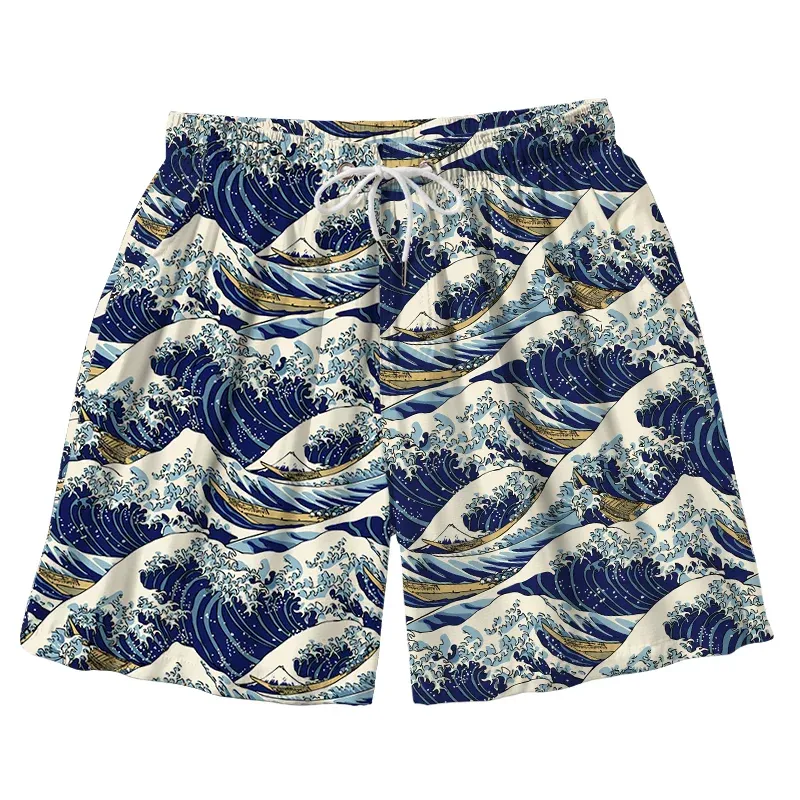 Tokyo-Tiger Japanese Great Wave Aloha Mens Swim Trunks