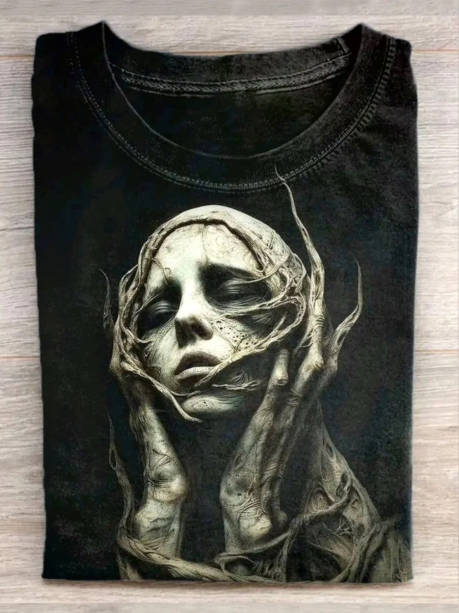 Unisex Art Illustration Print Casual Round Neck T-Shirt