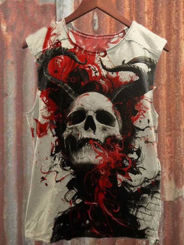 Unisex Skull Art Illustration Printed Casual Cotton Tank Top