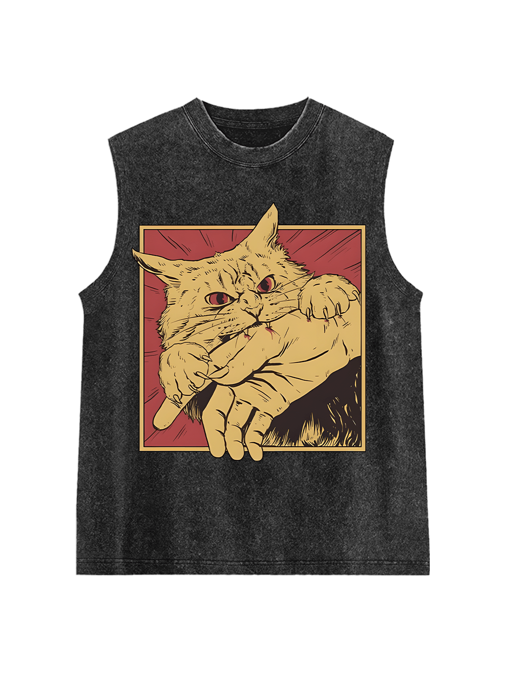 Defensive Cat with Stick Washed Tank Top
