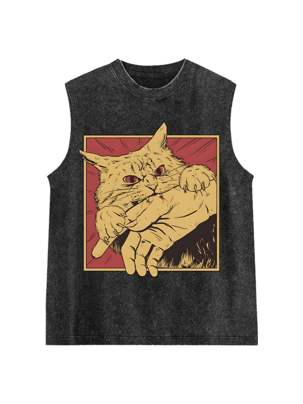 Defensive Cat with Stick Washed Tank Top