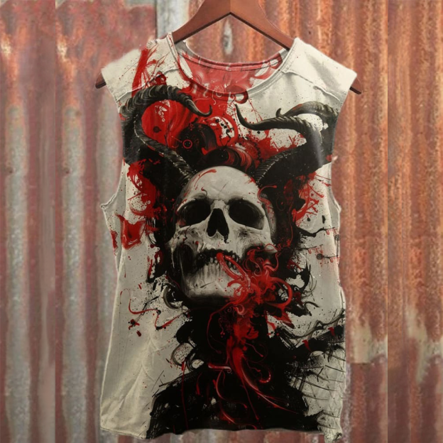 Unisex Skull Art Illustration Printed Casual Cotton Tank Top