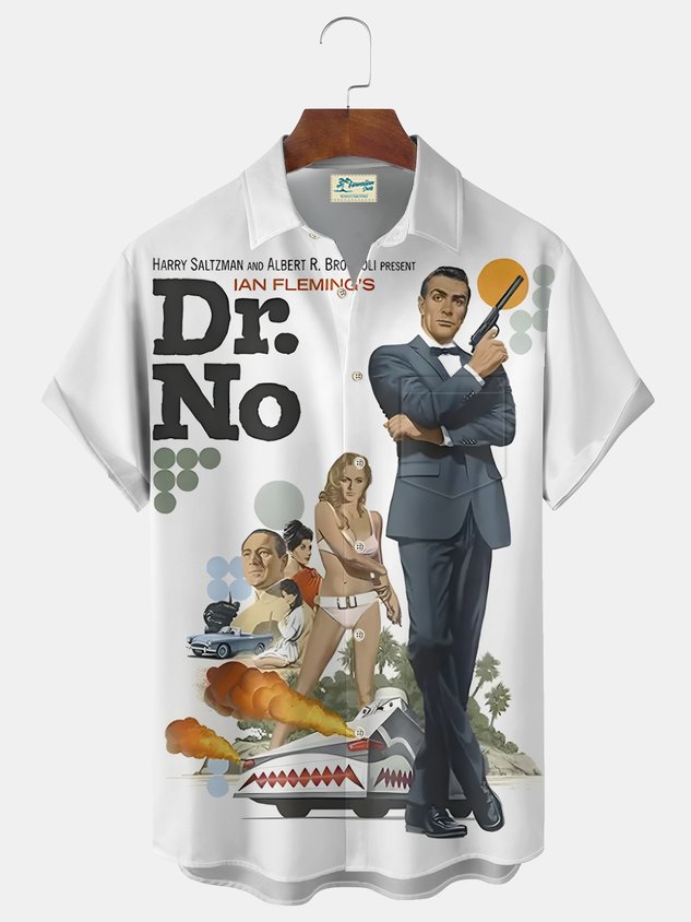 Darkpick® Vintage Cartoon Print Men's Button Pocket Hawaiian Shirt Big Tall