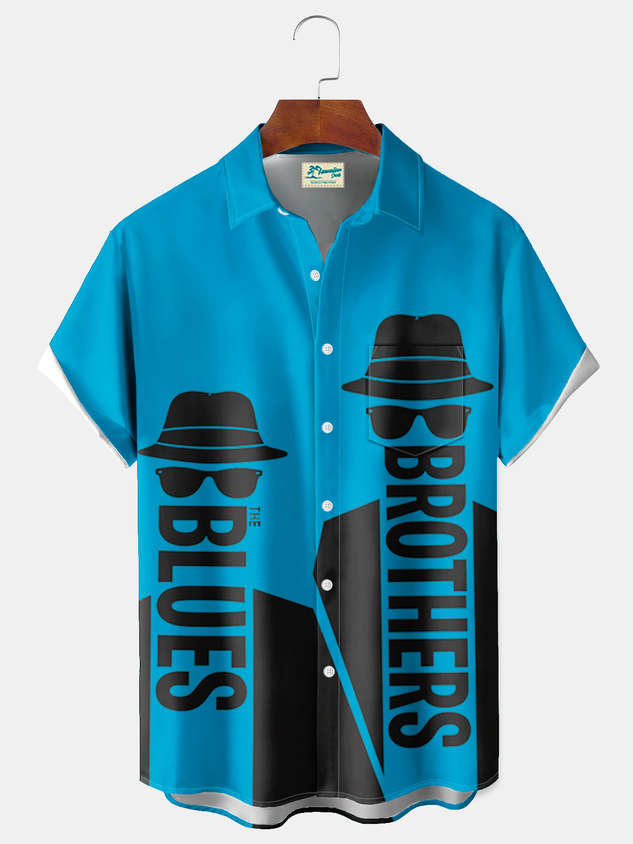 Darkpick® Vintage Music Festival Contrast Color Printed Men's Button-Down Short-Sleeve Shirt Big & Tall