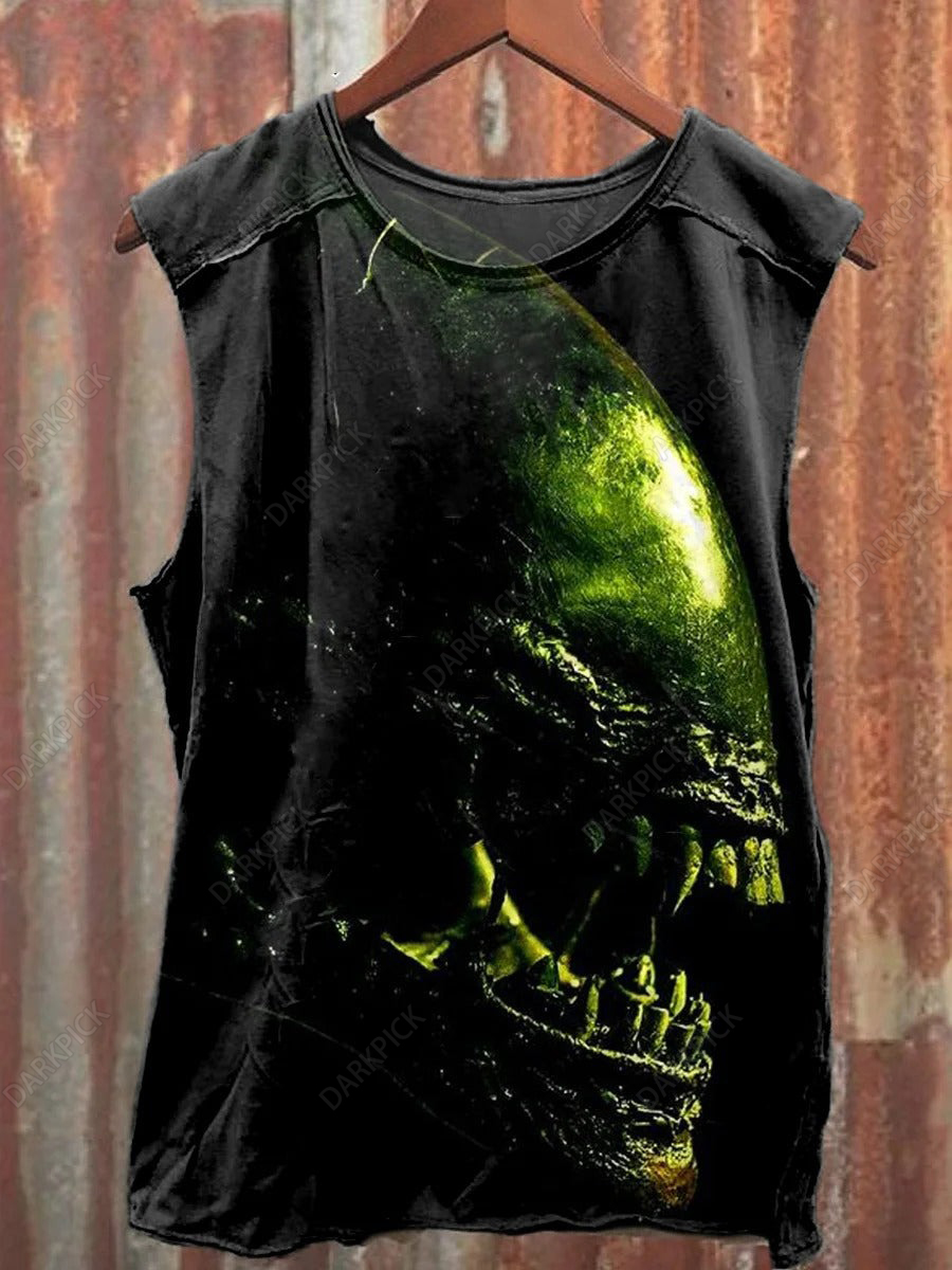Unisex Halloween Horror Alien Print Casual Cotton Tank Top