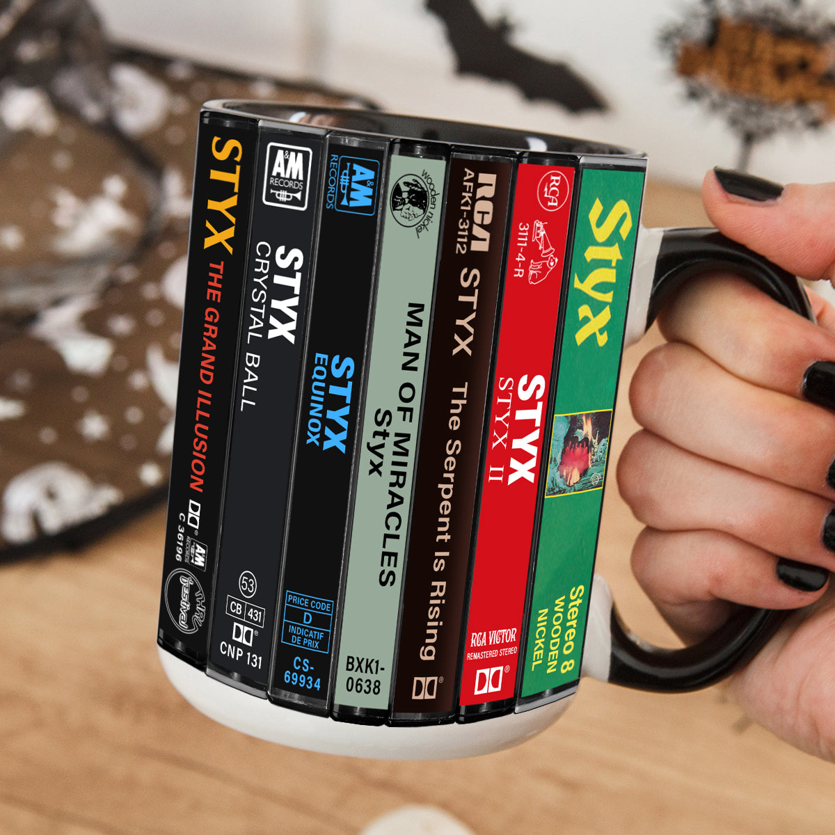 Styx & Dennis DeYoung Albums Cassette Collection Retro Accent Edge-to-Edge Printed Mug