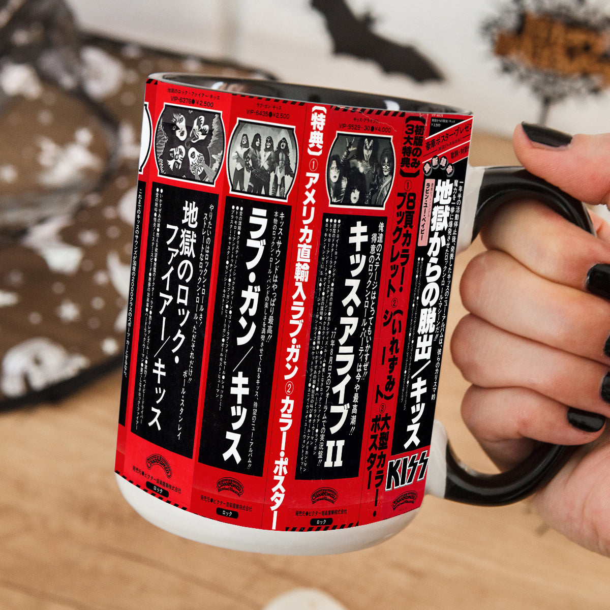 KISS Albums Cassette Collection Retro Accent Edge-to-Edge Printed Mug - Japanese version
