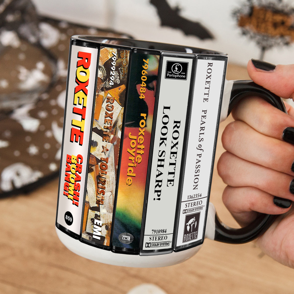 Roxette Albums Cassette Collection Retro Accent Edge-to-Edge Printed Mug