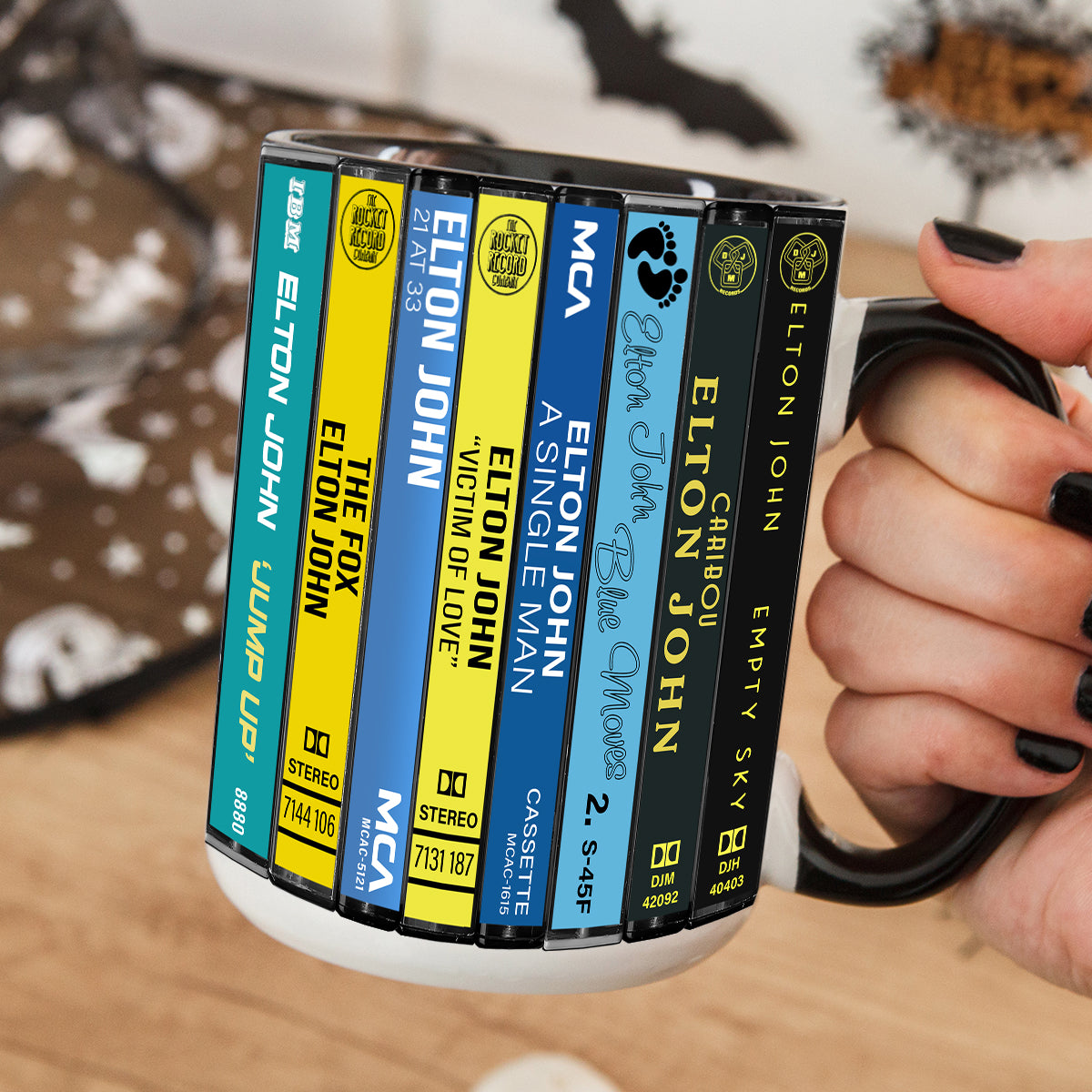 Elton John Albums Cassette Collection Retro Accent Edge-to-Edge Printed Mug
