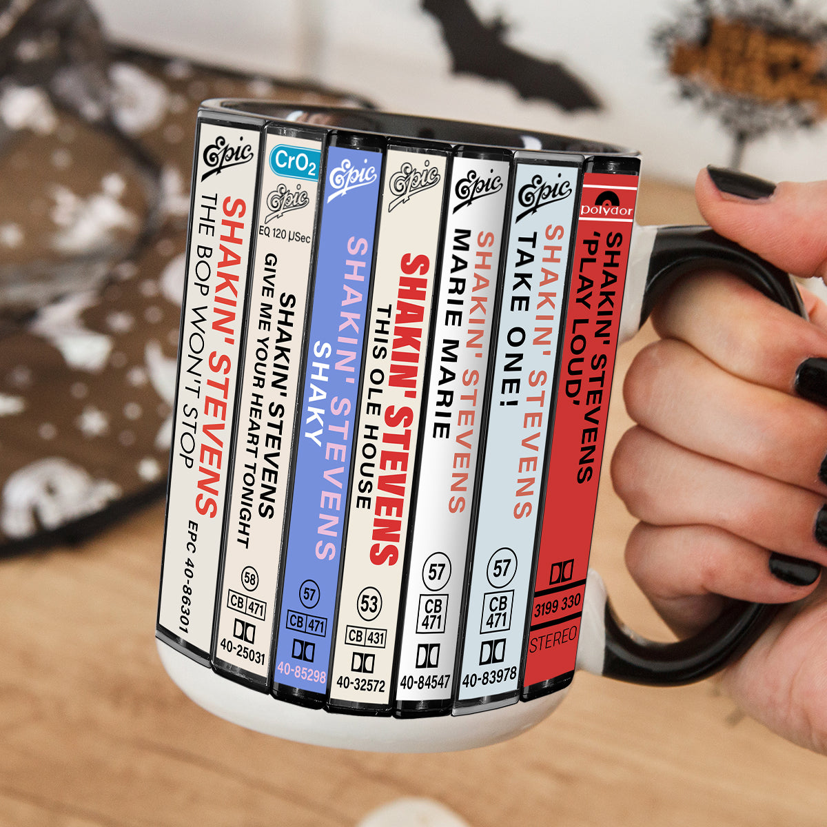 Shakin' Stevens Albums Cassette Collection Retro Accent Edge-to-Edge Printed Mug