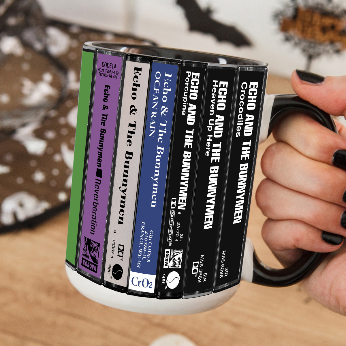 Echo & The Bunnymen Albums Cassette Collection Retro Accent Edge-to-Edge Printed Mug