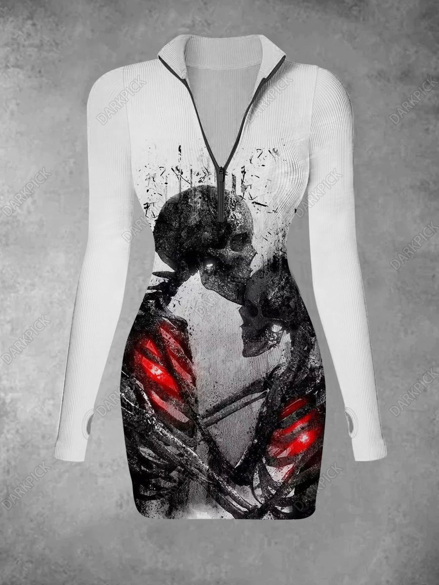Women's Skeleton Printed Casual Fashion Long Sleeve Knitted Dress