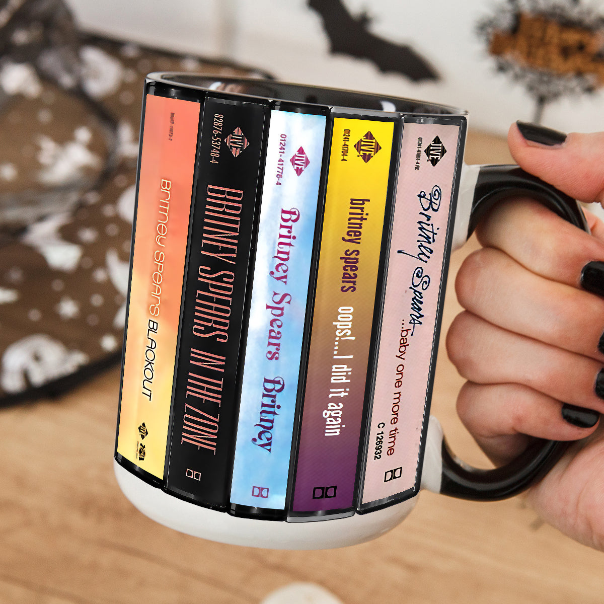 Britney Spears Albums Cassette Collection Retro Accent Edge-to-Edge Printed Mug