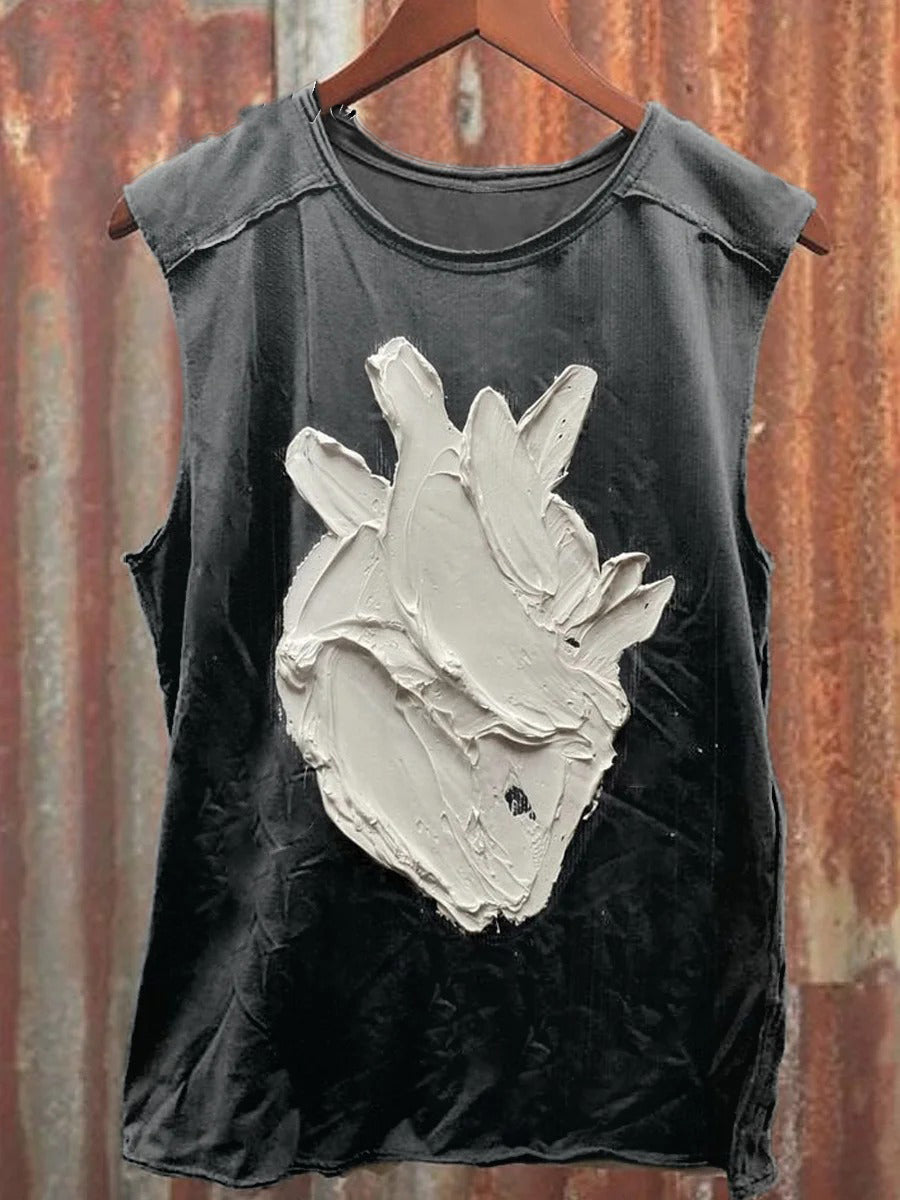 Unisex Vintage Heart Art Print Casual Cotton Tank Top