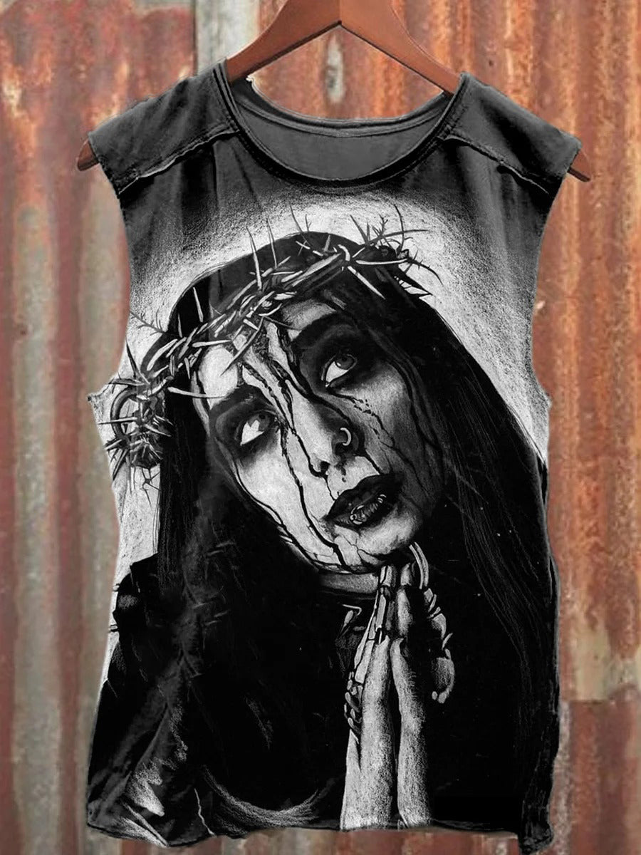 Unisex Halloween Horror Christ Printed Casual Cotton Tank Top