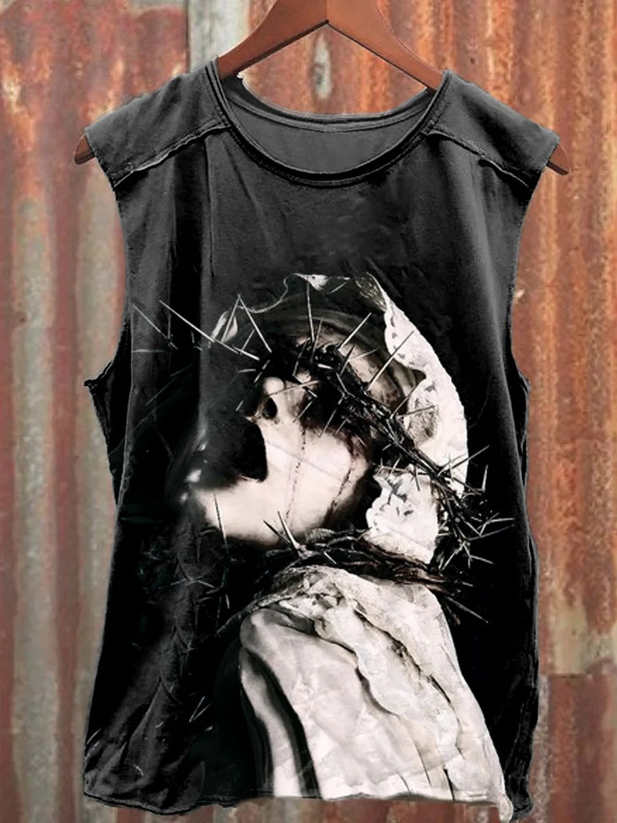 Unisex Halloween Horror Virgin Mary Printed Casual Cotton Tank Top