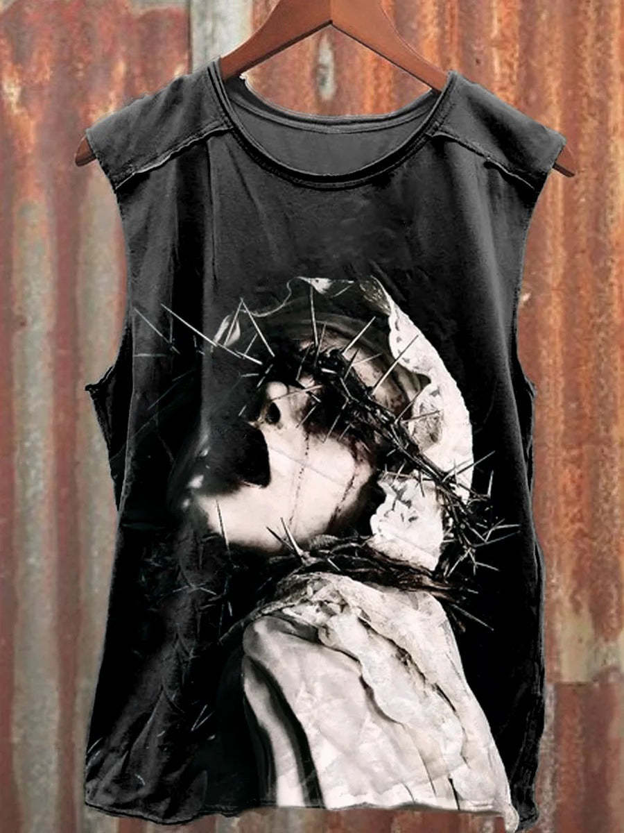 Unisex Halloween Horror Virgin Mary Printed Casual Cotton Tank Top