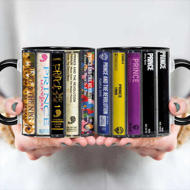 Prince Albums Cassette Collection Retro Accent Edge-to-Edge Printed Mug
