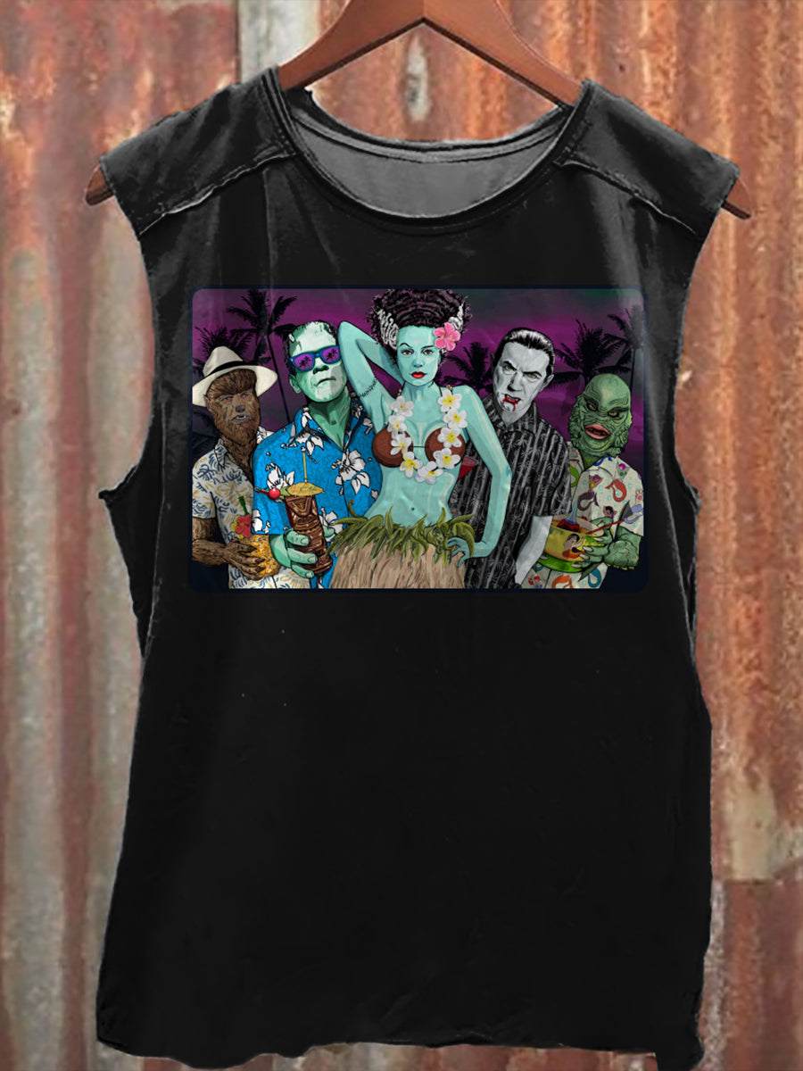 Horror Halloween Monster Print Unisex Casual Tank Top