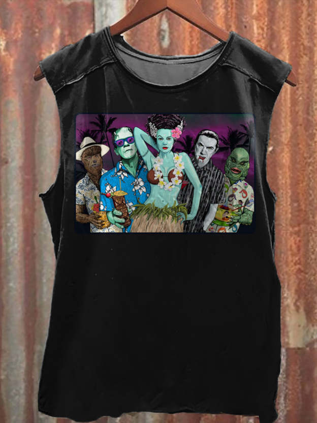 Horror Halloween Monster Print Unisex Casual Tank Top