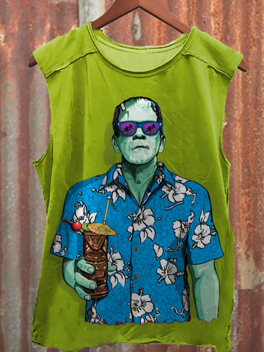 Horror Halloween Monster Print Unisex Casual Tank Top