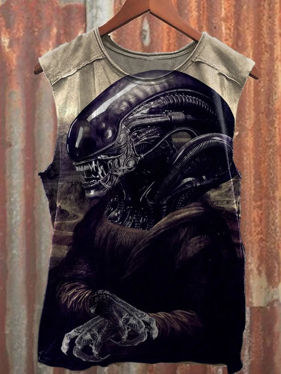 Unisex Halloween Horror Alien Print Casual Cotton Tank Top