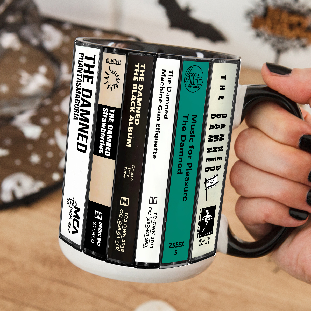 The Damned Albums Cassette Collection Retro Accent Edge-to-Edge Printed Mug