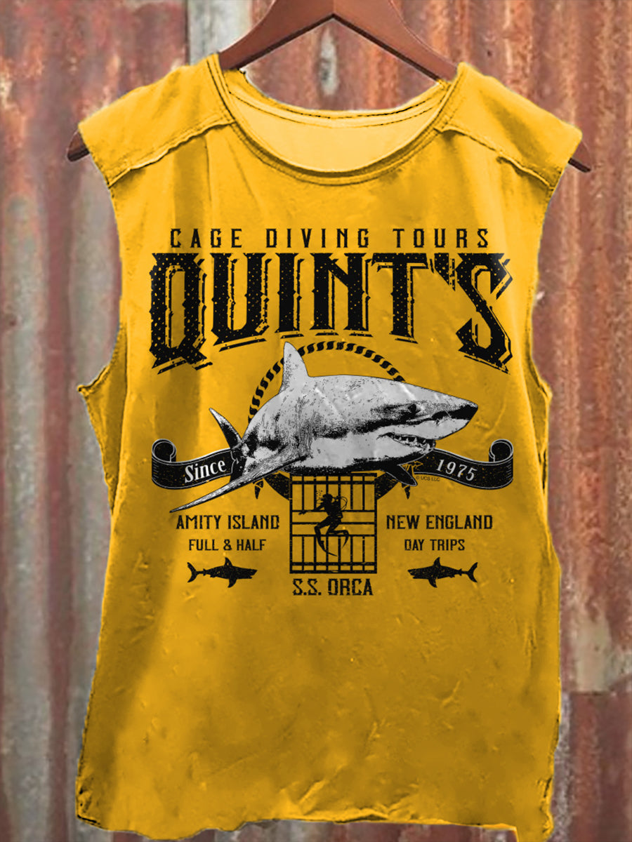 Quints Shark Fishing Jaws Print Unisex Casual Tank Top