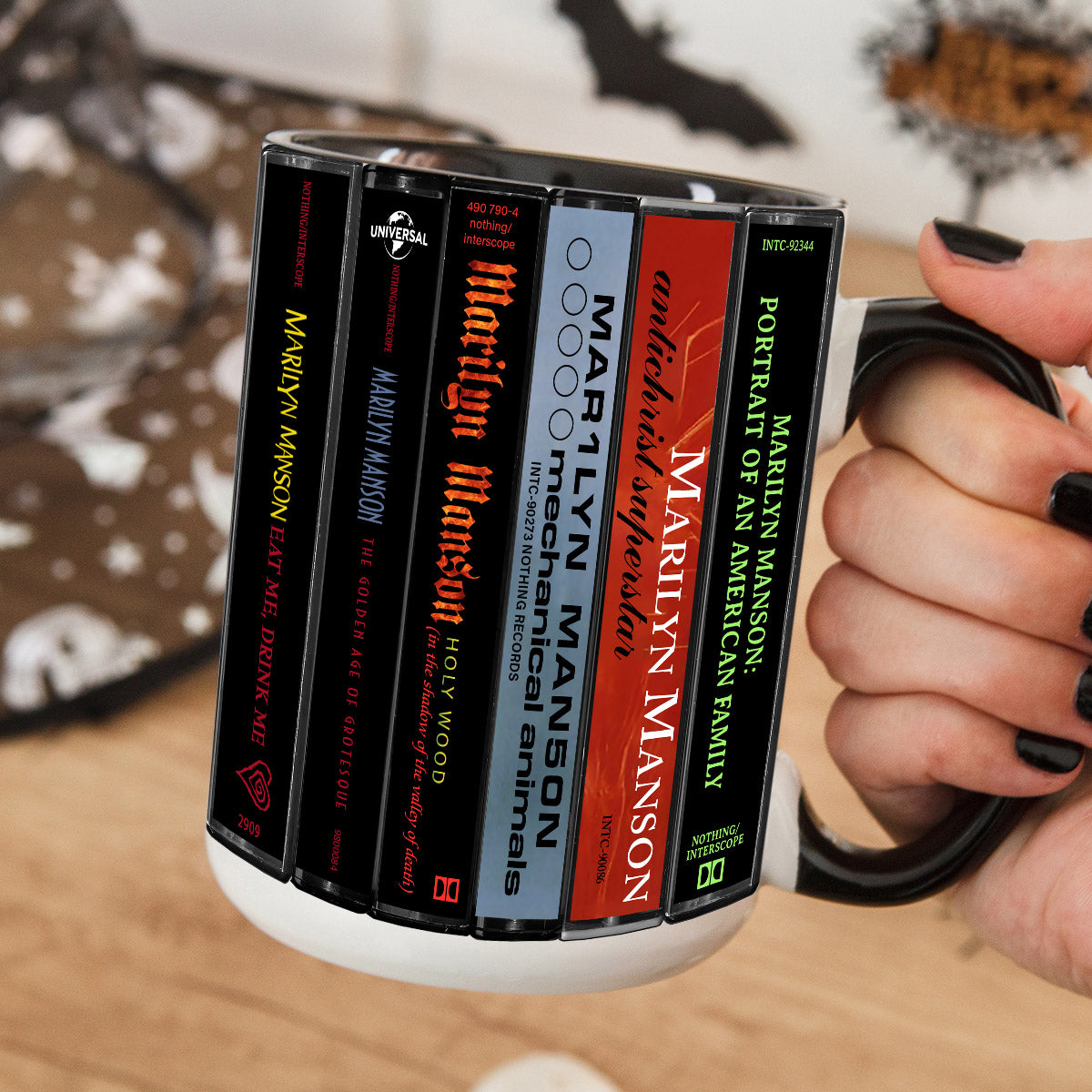 Marilyn Manson Albums Cassette Collection Retro Accent Edge-to-Edge Printed Mug