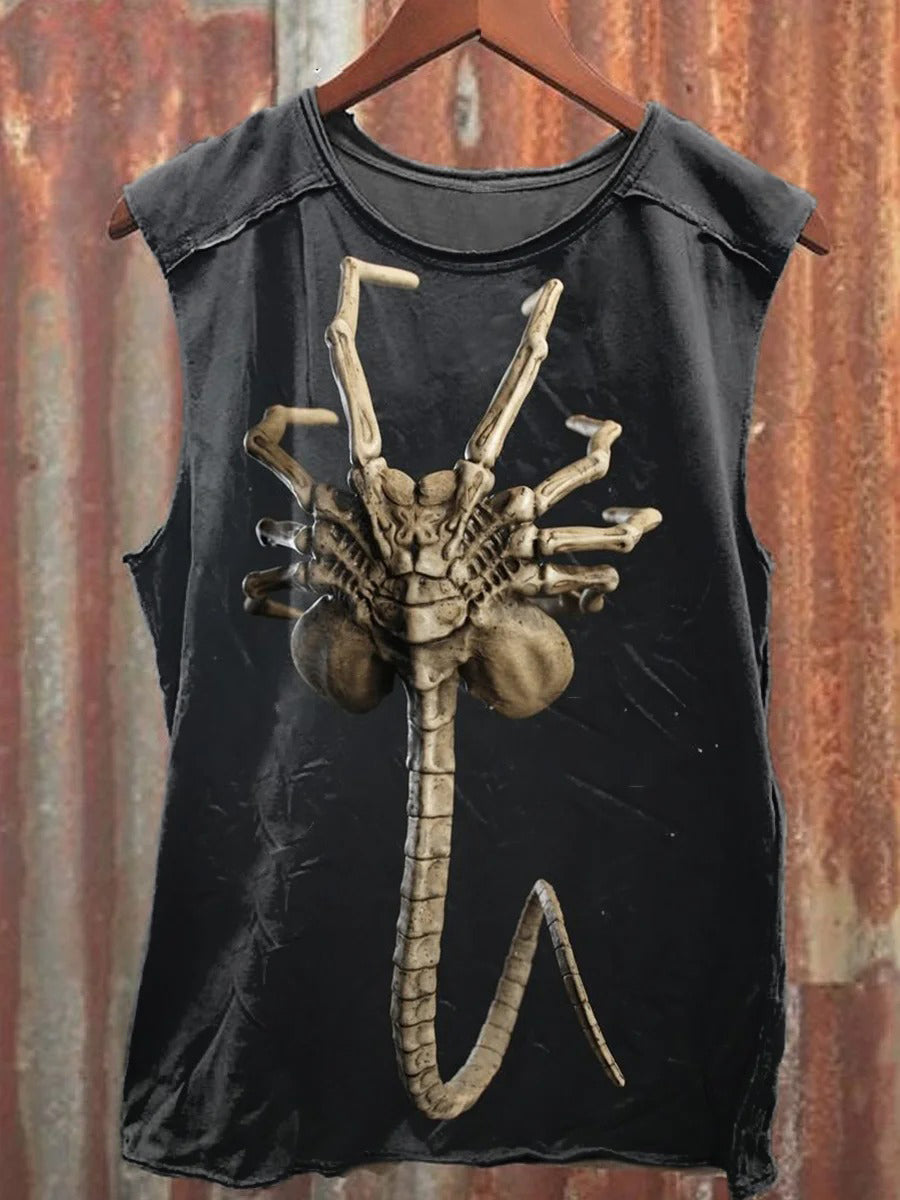 Unisex Halloween Horror Alien Print Casual Cotton Tank Top