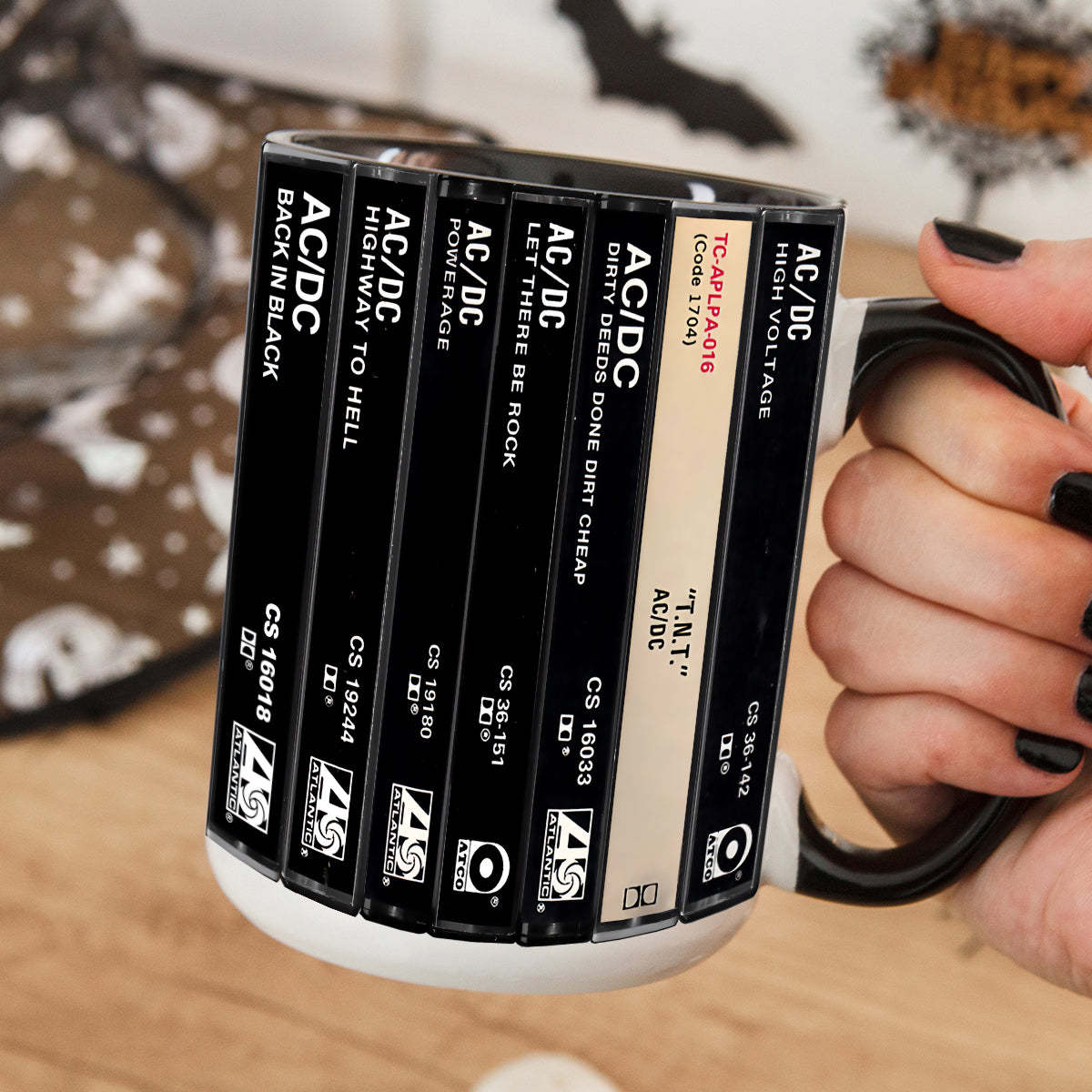 AC/DC Albums Cassette Collection Retro Accent Edge-to-Edge Printed Mug