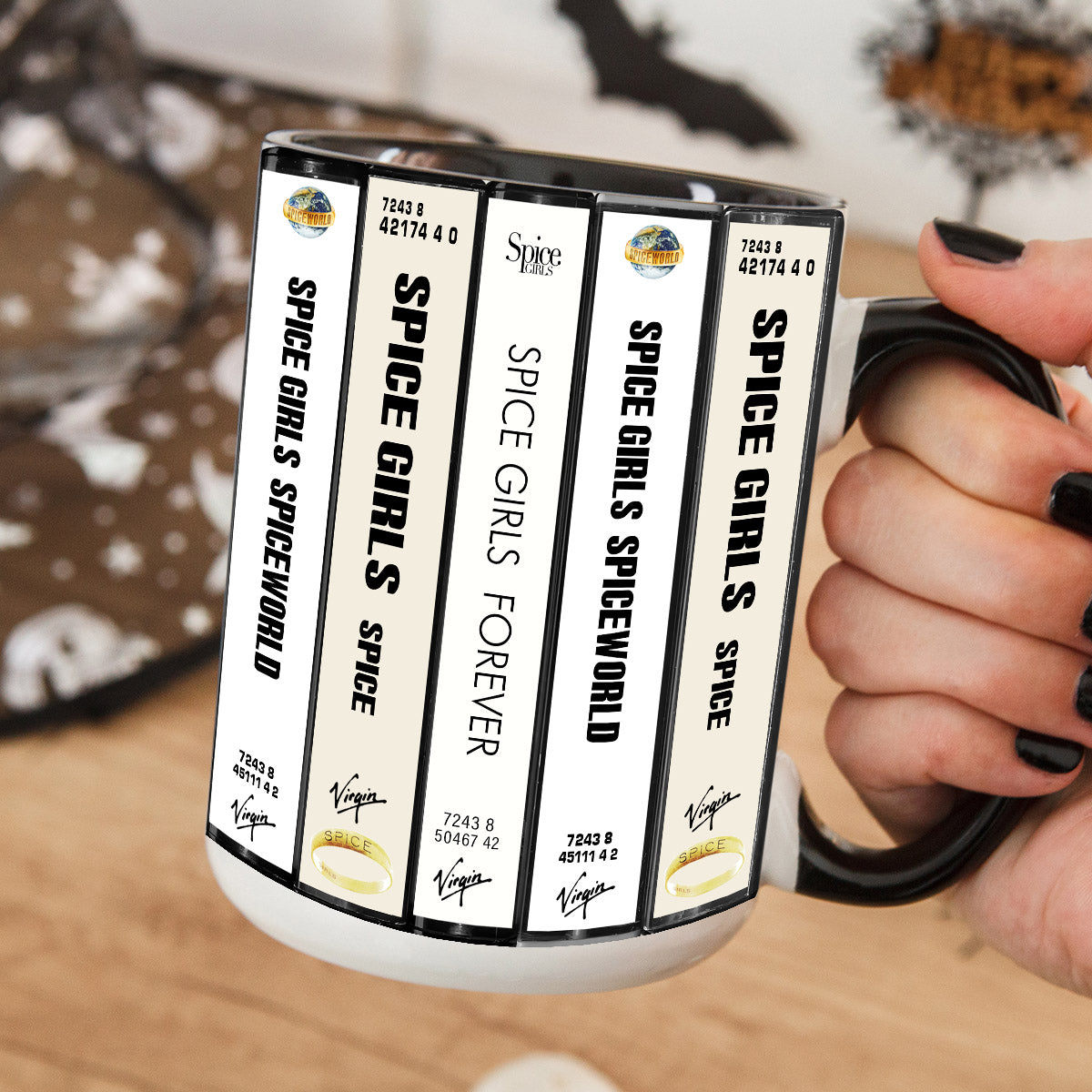 Spice Girls Albums Cassette Collection Retro Accent Edge-to-Edge Printed Mug
