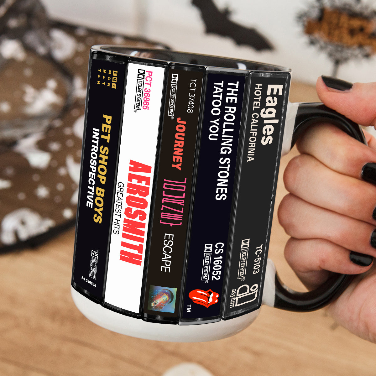80's Rock Albums Cassette Collection Retro Accent Edge-to-Edge Printed Mug