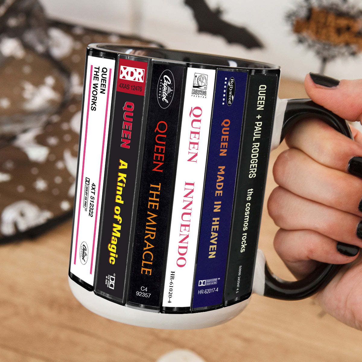 Queen Albums Cassette Collection Retro Accent Edge-to-Edge Printed Mug