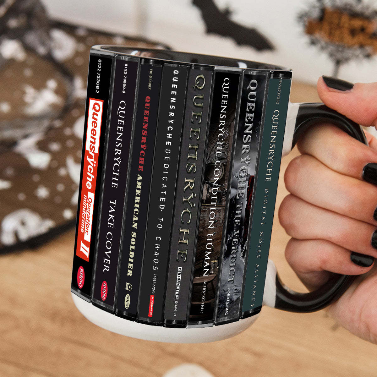 Queensrÿche Albums Cassette Collection Retro Accent Edge-to-Edge Printed Mug