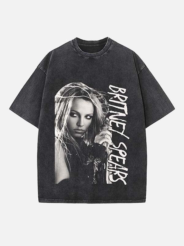 Britney Spears Print Round Neck T-shirt
