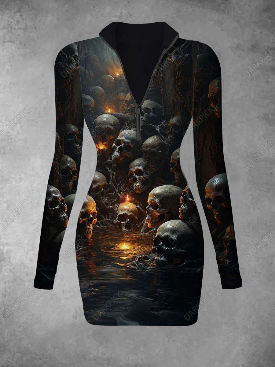 Women's Skeleton Printed Casual Fashion Long Sleeve Knitted Dress