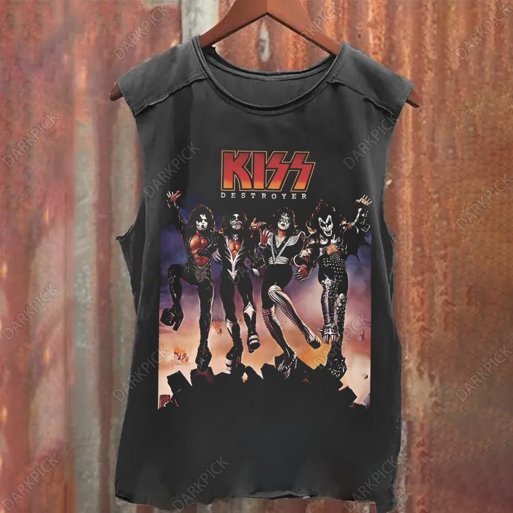 Unisex Vintage Washed Kiss Rock Heavy Metal Band Tank Top