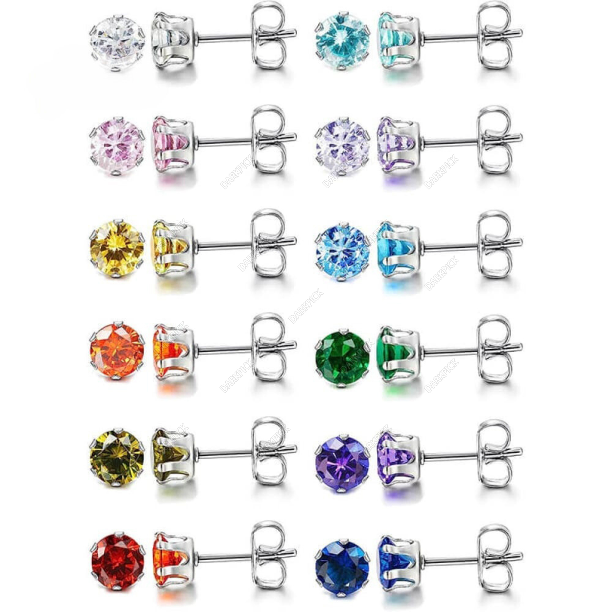 Birthstone Zirconia Stainless Steel Stud Earrings