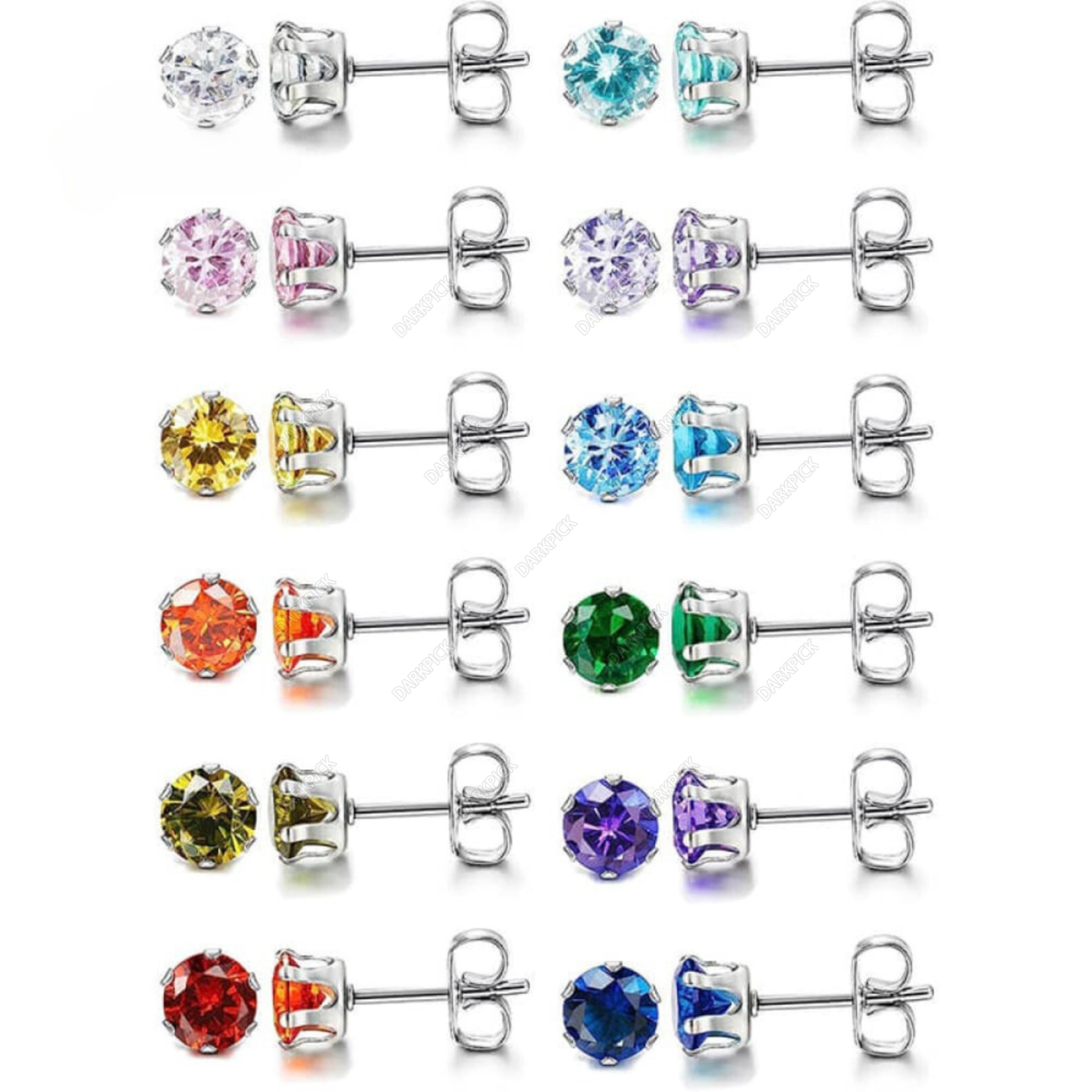Birthstone Zirconia Stainless Steel Stud Earrings