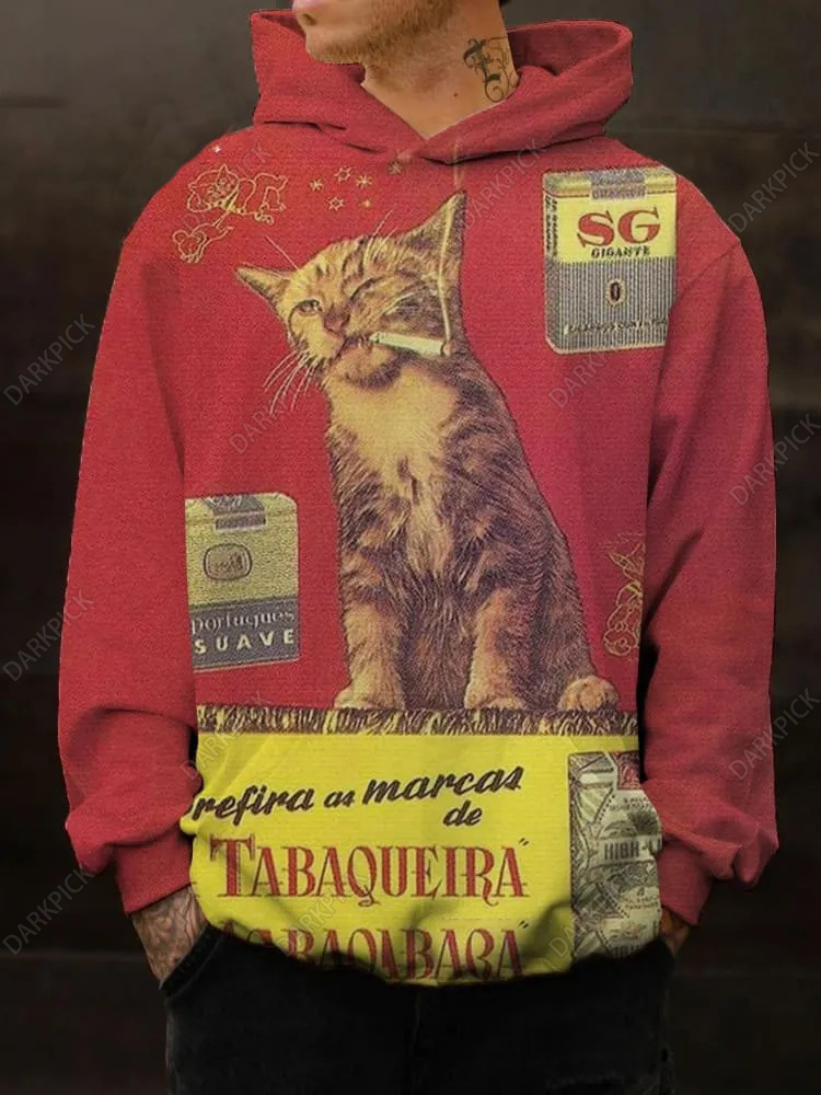 Unisex Head tilting smoking cat Printing Casual Hoodie Sweatshirt