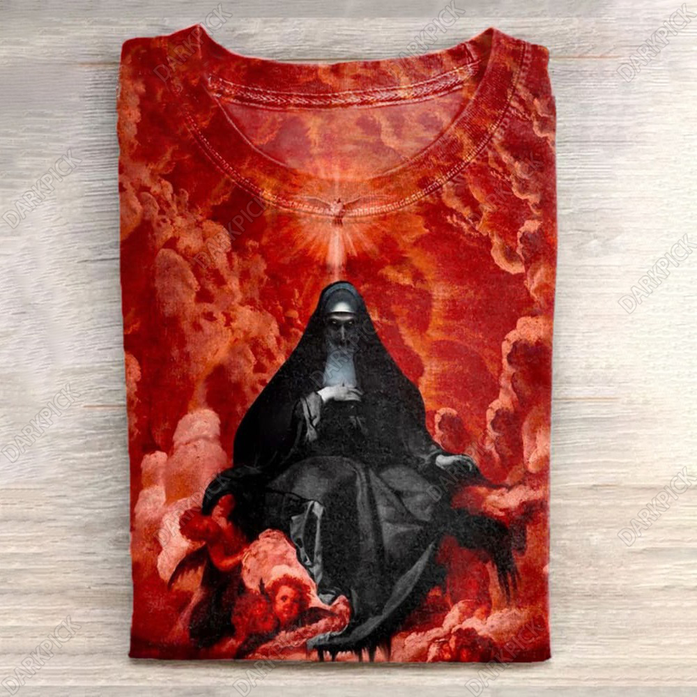 Unisex Horror Witch Art Illustration Printed Casual Cotton Crew Neck T-Shirt