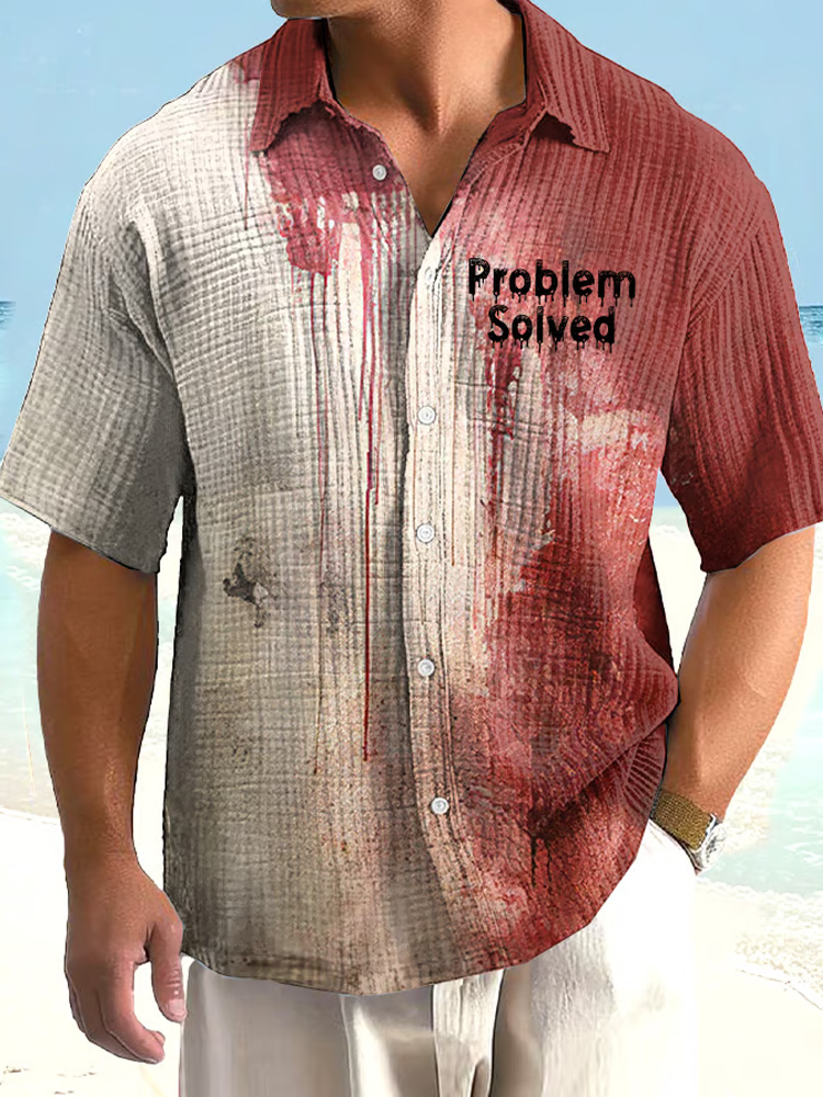 Men's Bloody Problem Solved Halloween Print Textured Casual Shirt