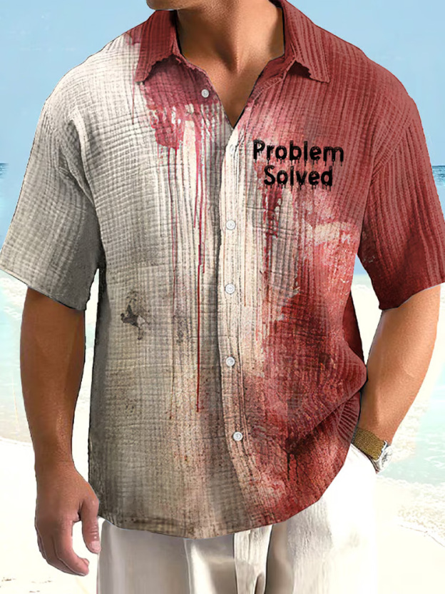 Men's Bloody Problem Solved Halloween Print Textured Casual Shirt