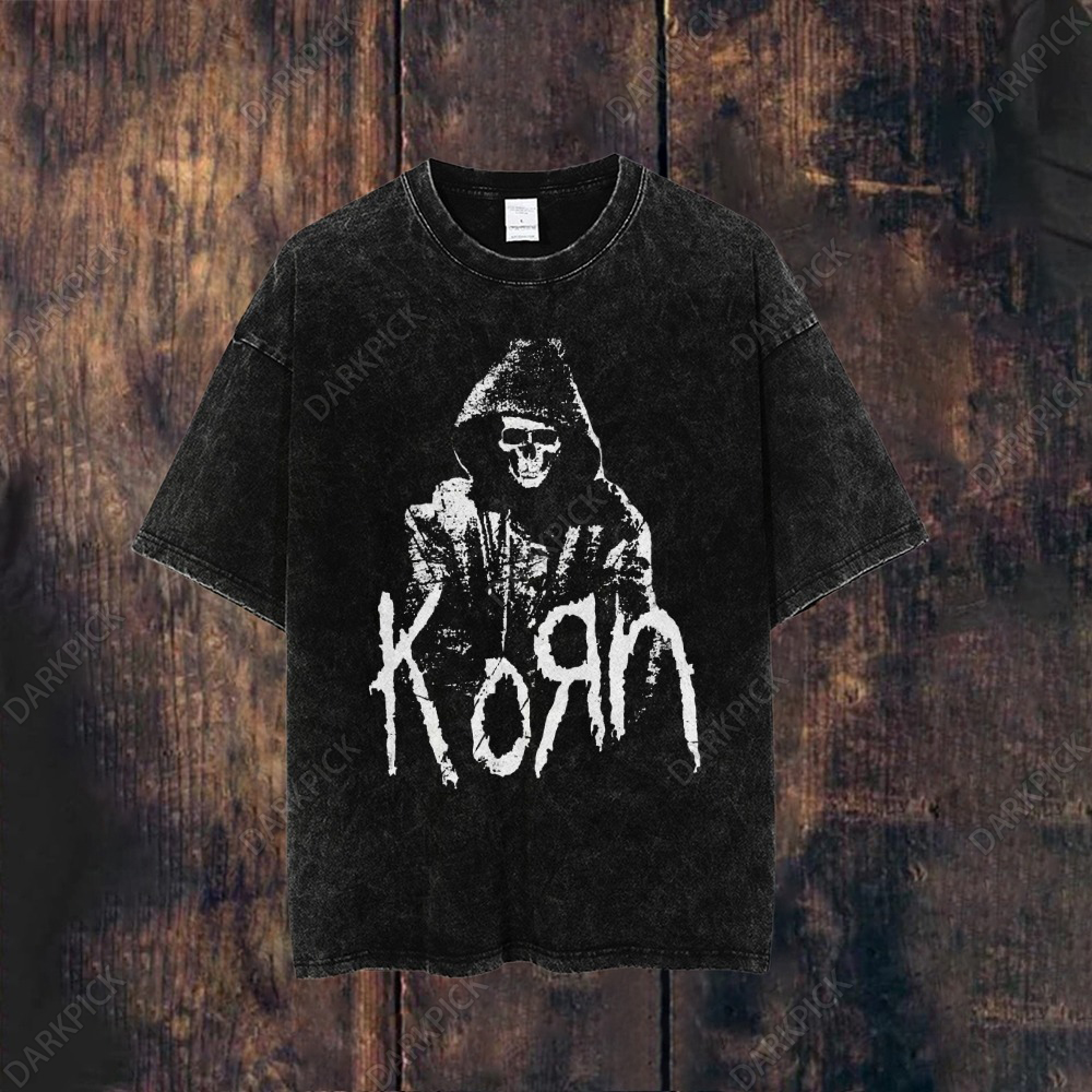 Unisex Washed  Skeleton Korn T-shirt