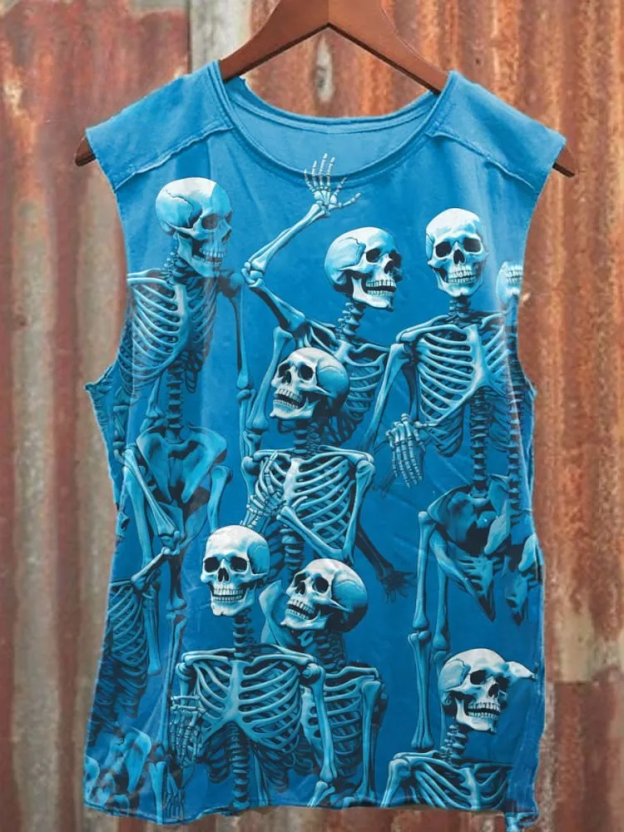Unisex Skull Disco Art Illustration Printed Casual Cotton Tank Top