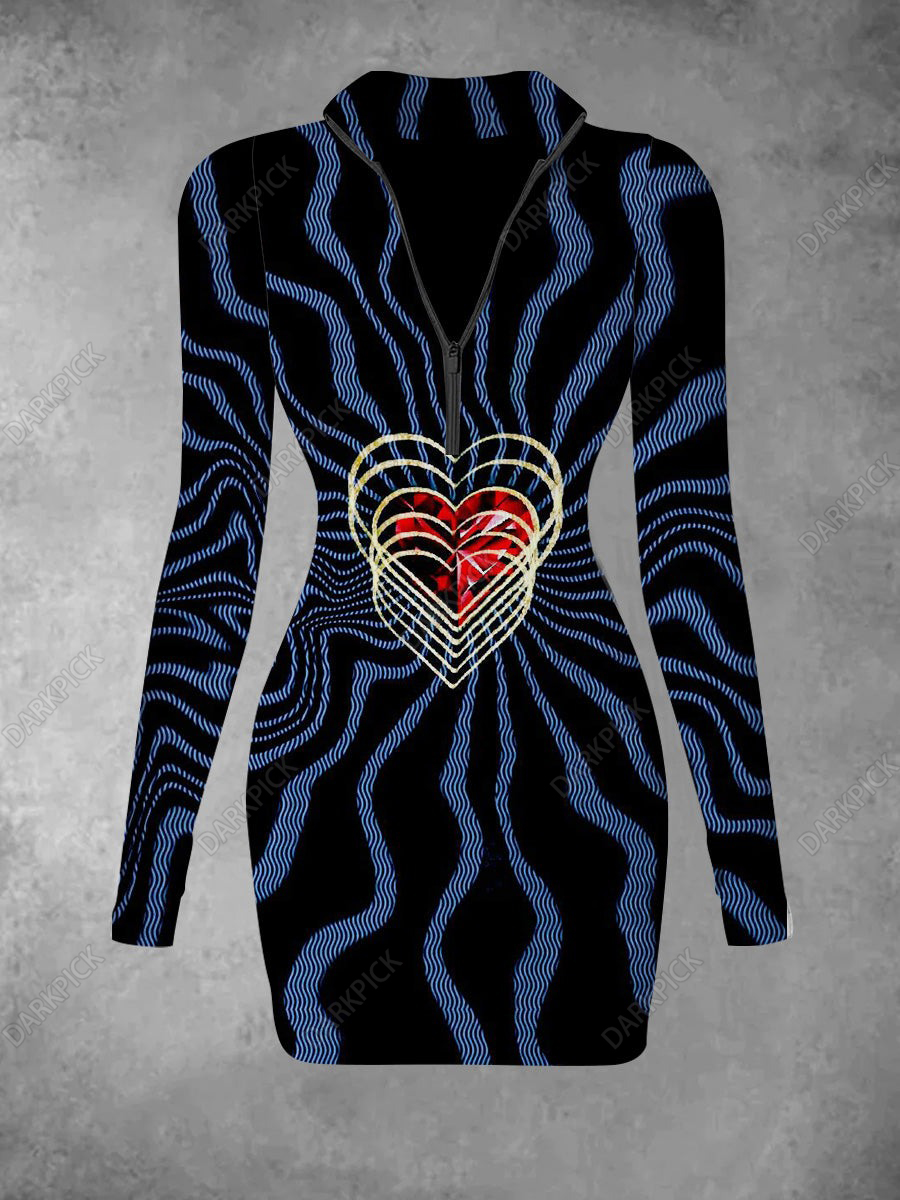 Women's Art Printed Casual Fashion Long Sleeve Knitted Dress