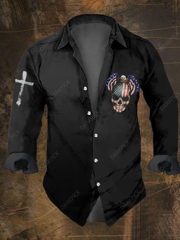 Men's Vintage Dark Skull Print Long Sleeve Shirt
